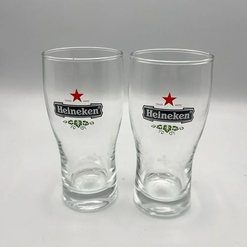 Heineken Beer Glasses .25L Red Star Etched Logo Reverse Bottom And .25L On Side